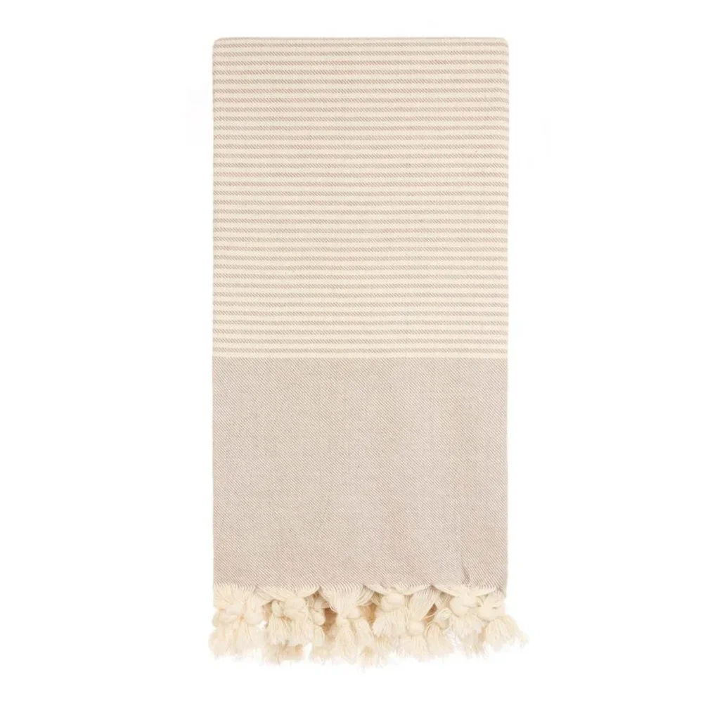 4 Beige Striped Beach Bath Towels - 100% Turkish Cotton